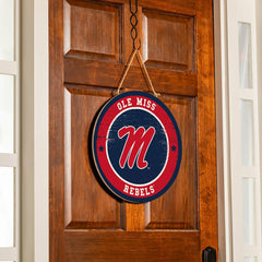 University of Mississippi Round Door Décor with Hanging Rope, 18x18 - Collegiate Home