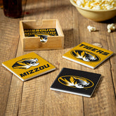 University of Missouri Ceramic Coasters Set, 4pcs with Wood Caddy - Collegiate Home