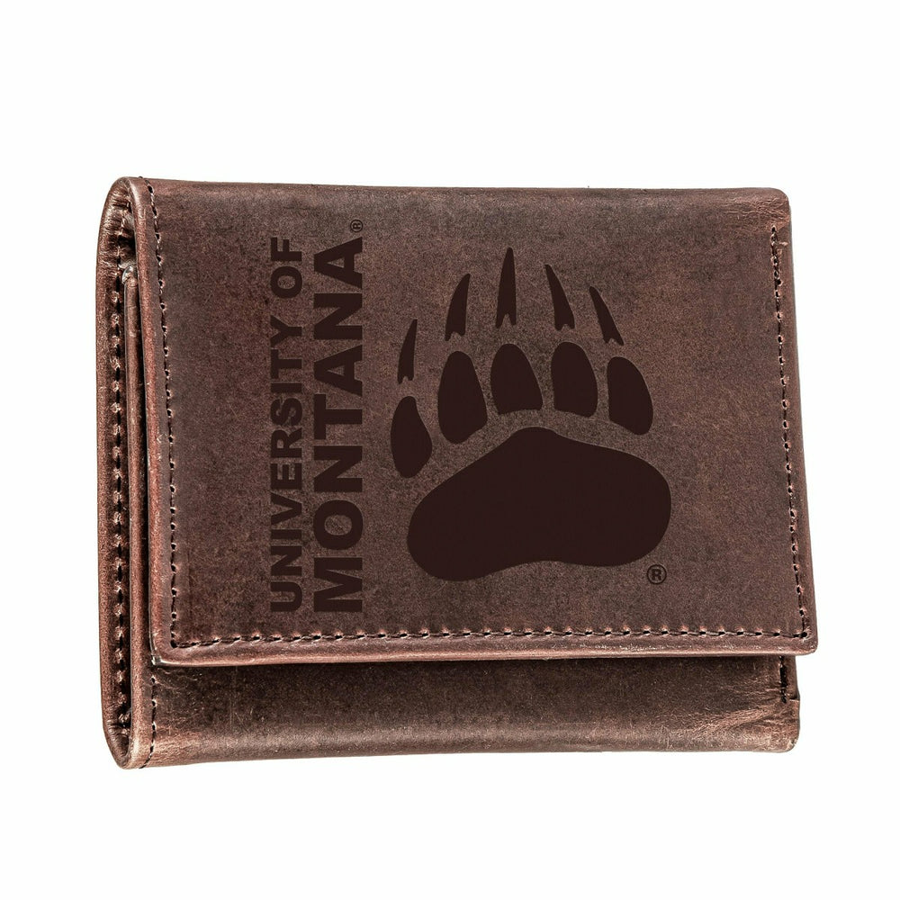 University of Montana, Tri-Fold Wallet, Brown, CH, 100% Genuine Leathe - Collegiate Home