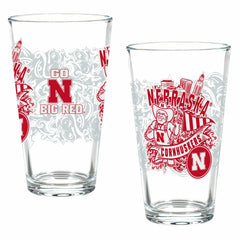 University of Nebraska 16oz Glass pint, Set of 2 - Collegiate Home