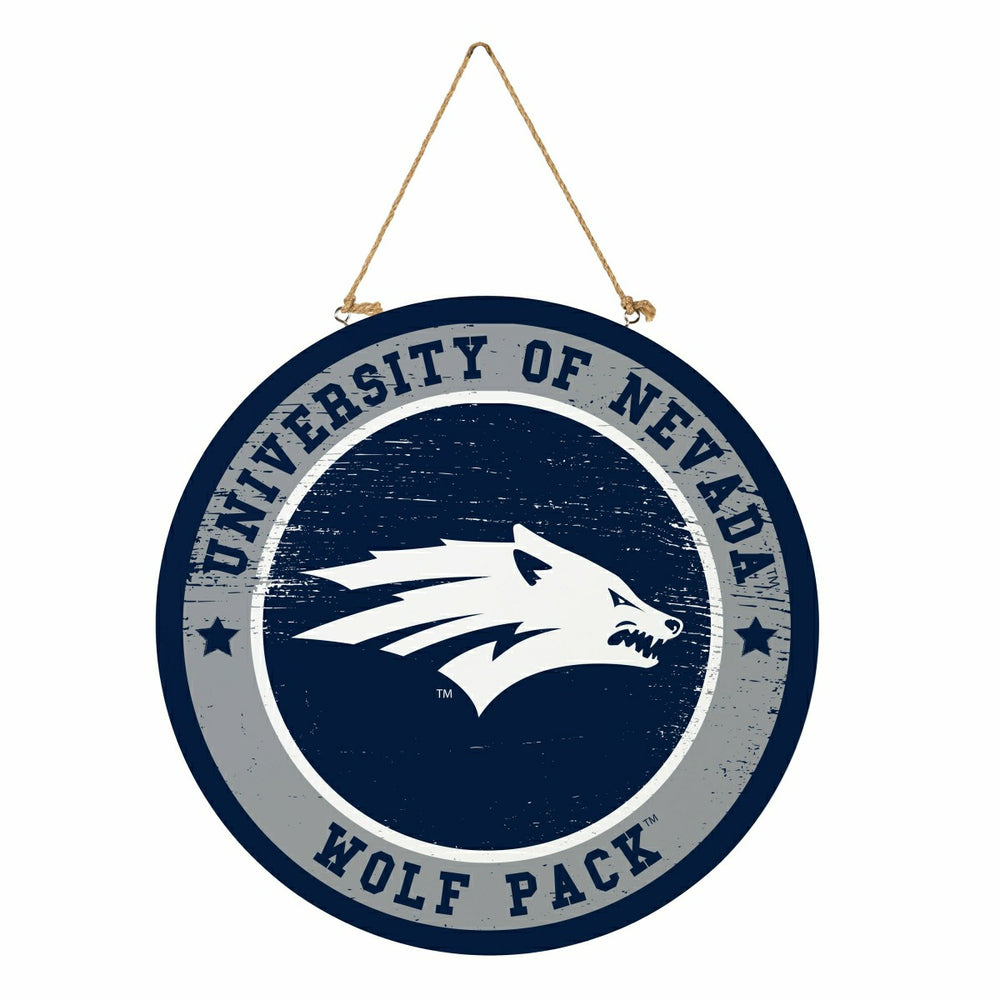 University of Nevada Round Door Décor with Hanging Rope, 18x18 - Collegiate Home