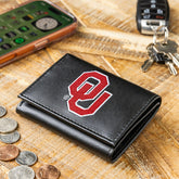 University of Oklahoma Black Tri-Fold Embroidered Wallet w/ RFID Blocking - Collegiate Home