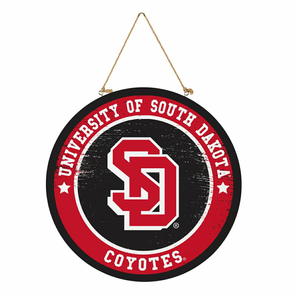 University of South Dakota Round Door Décor with Hanging Rope, 18x18 - Collegiate Home