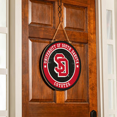 University of South Dakota Round Door Décor with Hanging Rope, 18x18 - Collegiate Home