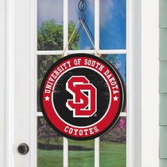 University of South Dakota Round Door Décor with Hanging Rope, 18x18 - Collegiate Home