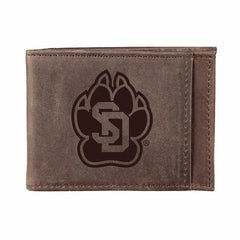 Front Pocket Wallet w/ RFID Blocking, University of South Dakota, Brow - Collegiate Home