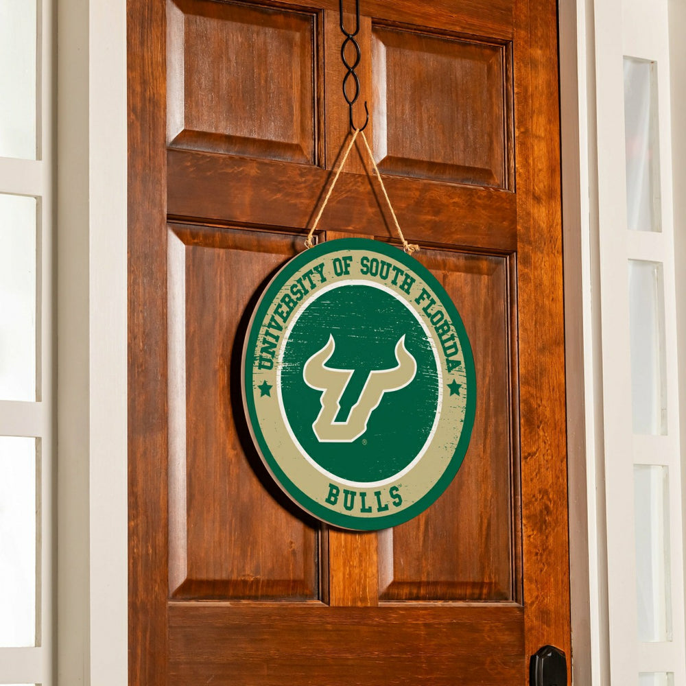 University of South Florida Round Door Décor with Hanging Rope, 18x18 - Collegiate Home