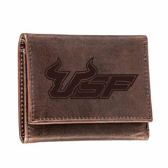 South Florida University , Tri-Fold Wallet, Brown, CH, 100% Genuine Le - Collegiate Home