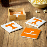 University of Tennessee Ceramic Coasters Set, 4pcs with Wood Caddy - Collegiate Home