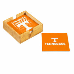 University of Tennessee Ceramic Coasters Set, 4pcs with Wood Caddy - Collegiate Home