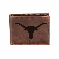 University of Texas, Bi-Fold Wallet, Brown, CH, 100% Genuine Leather - Collegiate Home