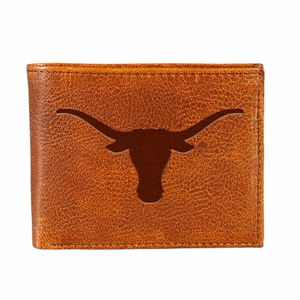 University of Texas, Embossed 100% Genuine Tumbled Leather Passcase Bi - Collegiate Home