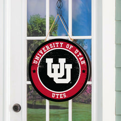 University of Utah Round Door Décor with Hanging Rope, 18x18 - Collegiate Home