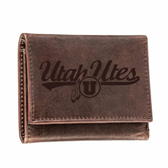 University of Utah, Tri-Fold Wallet, Brown, CH, 100% Genuine Leather - Collegiate Home