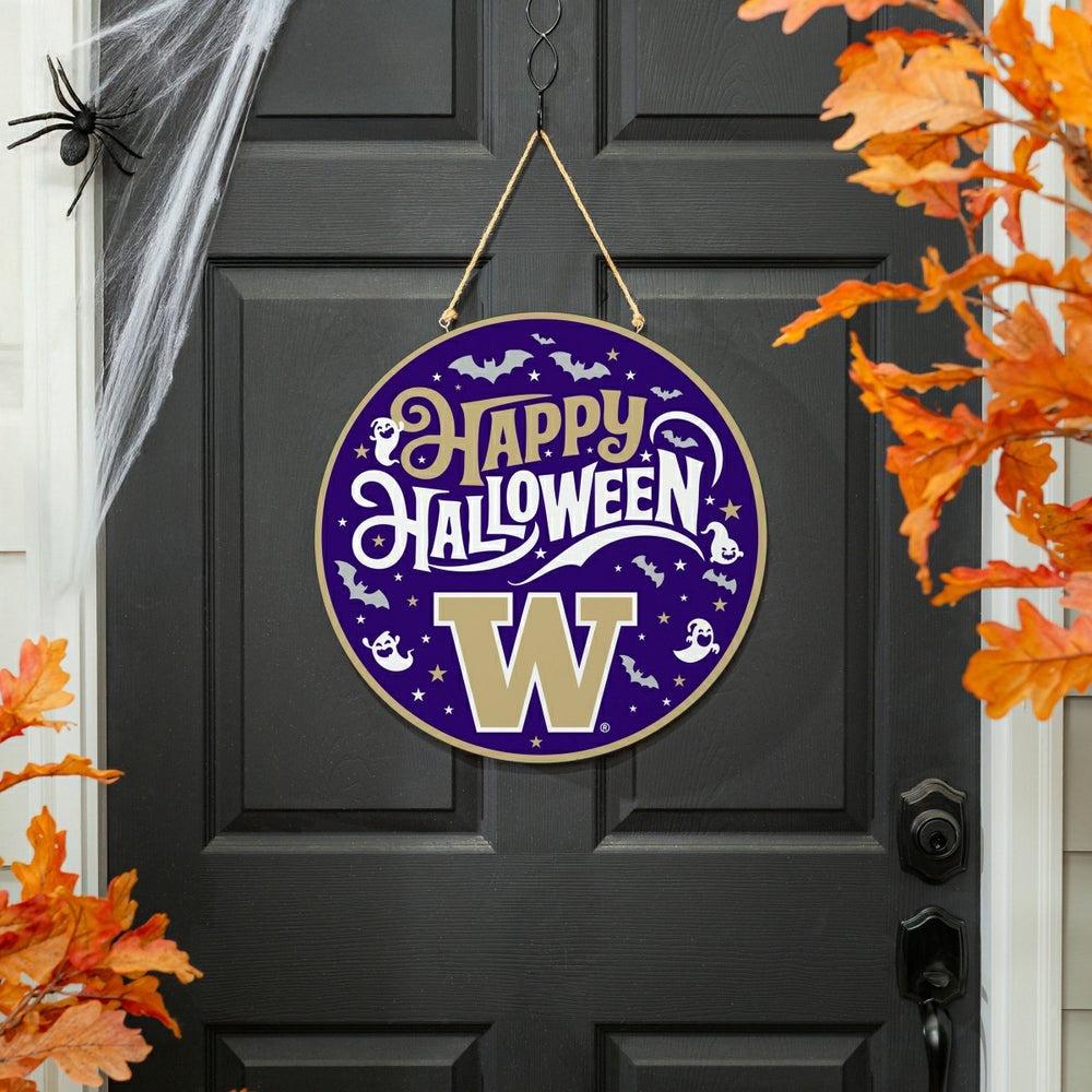 University of Washington Halloween Round Door Décor with Hanging Rope, - Collegiate Home