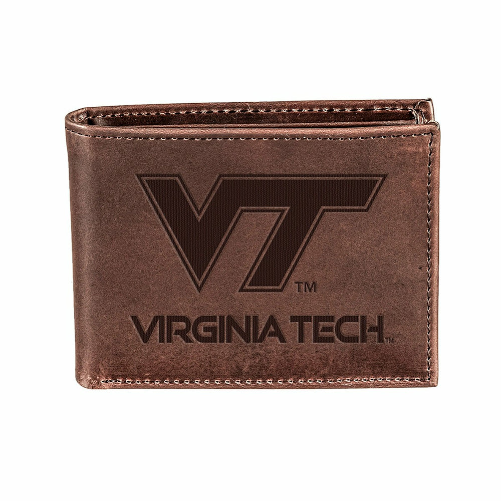 Virginia Tech, Bi-Fold Wallet, Brown, CH, 100% Genuine Leather - Collegiate Home