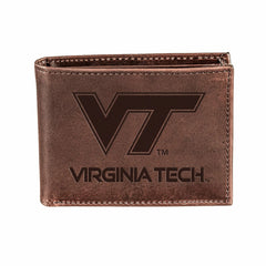 Virginia Tech, Bi-Fold Wallet, Brown, CH, 100% Genuine Leather - Collegiate Home