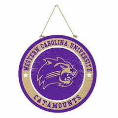 Western Carolina University Round Door Décor with Hanging Rope, 18x18 - Collegiate Home