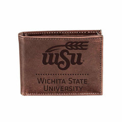 Wichita State University, Bi-Fold Wallet, Brown, CH, 100% Genuine Leat - Collegiate Home