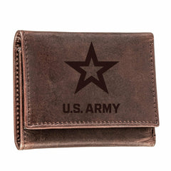 US Army Brown Tri-Fold Wallet, 100% Genuine Leather - US Military Home