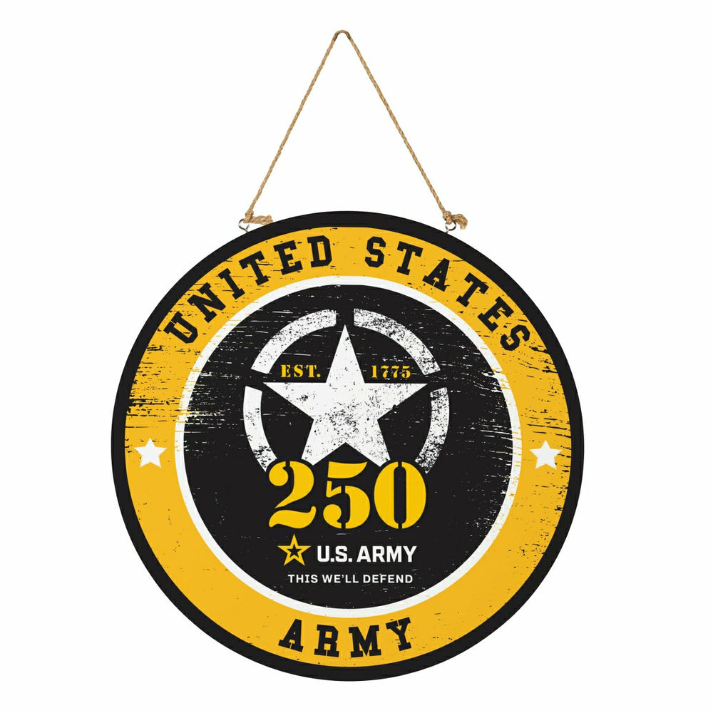 US Army, 250th Anniversary Round Door Décor with Hanging Rope, 18x18 - US Military Home