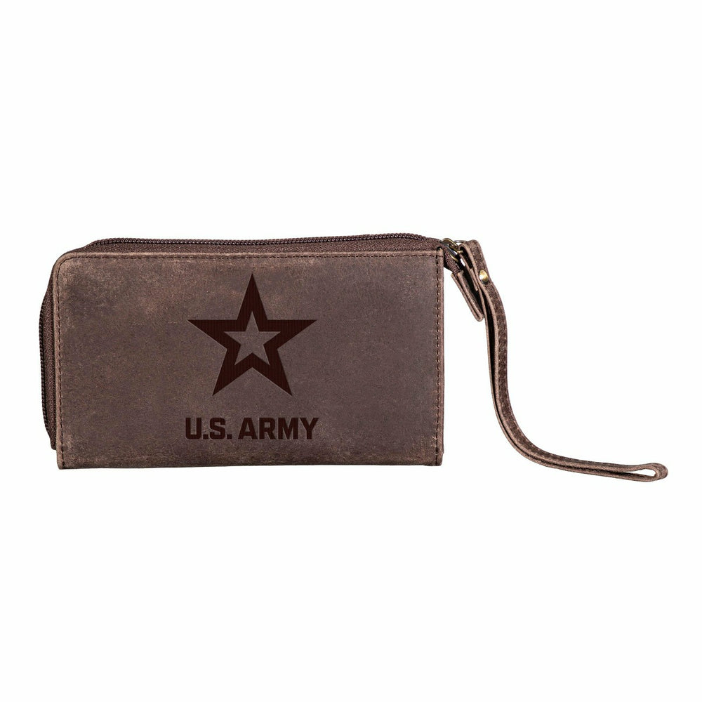 US Army Brown Wristlet Wallet, 100% Genuine Leather - US Military Home