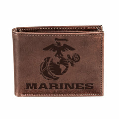 US Marine Corps Brown Bi-Fold Wallet, 100% Genuine Leather - US Military Home