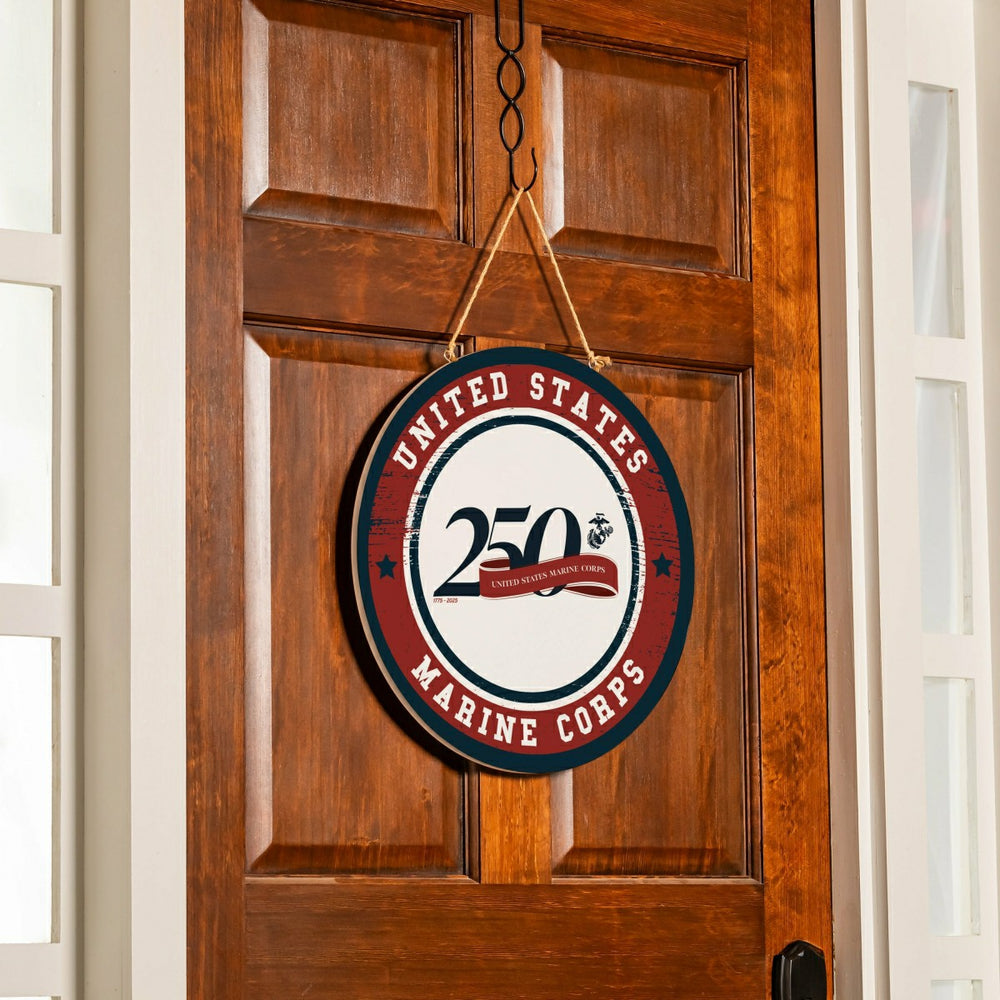 US Marine Corps, 250th Anniversary Round Door Décor with Hanging Rope, - US Military Home