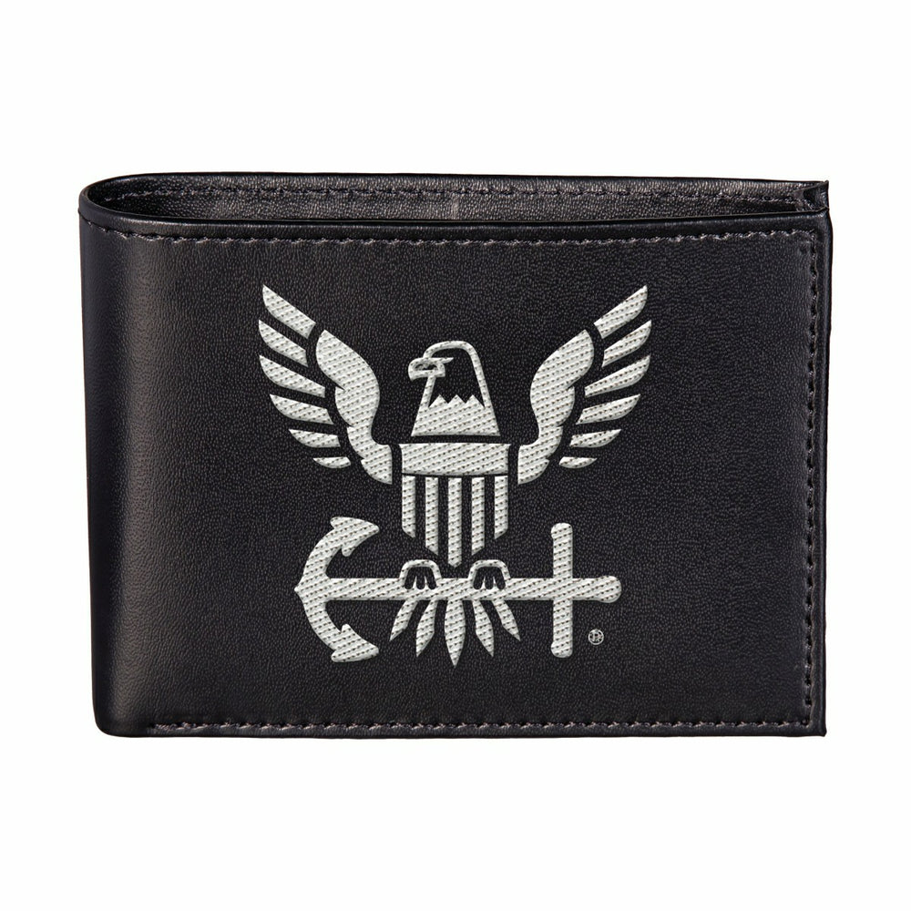 U.S. Navy Black Bi-Fold Embroidered Wallet w/ RFID Blocking - US Military Home