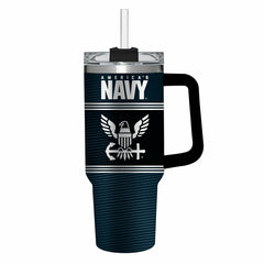 40oz Stainless Steel Canyon Cup w/ Straw, US Navy - US Military Home