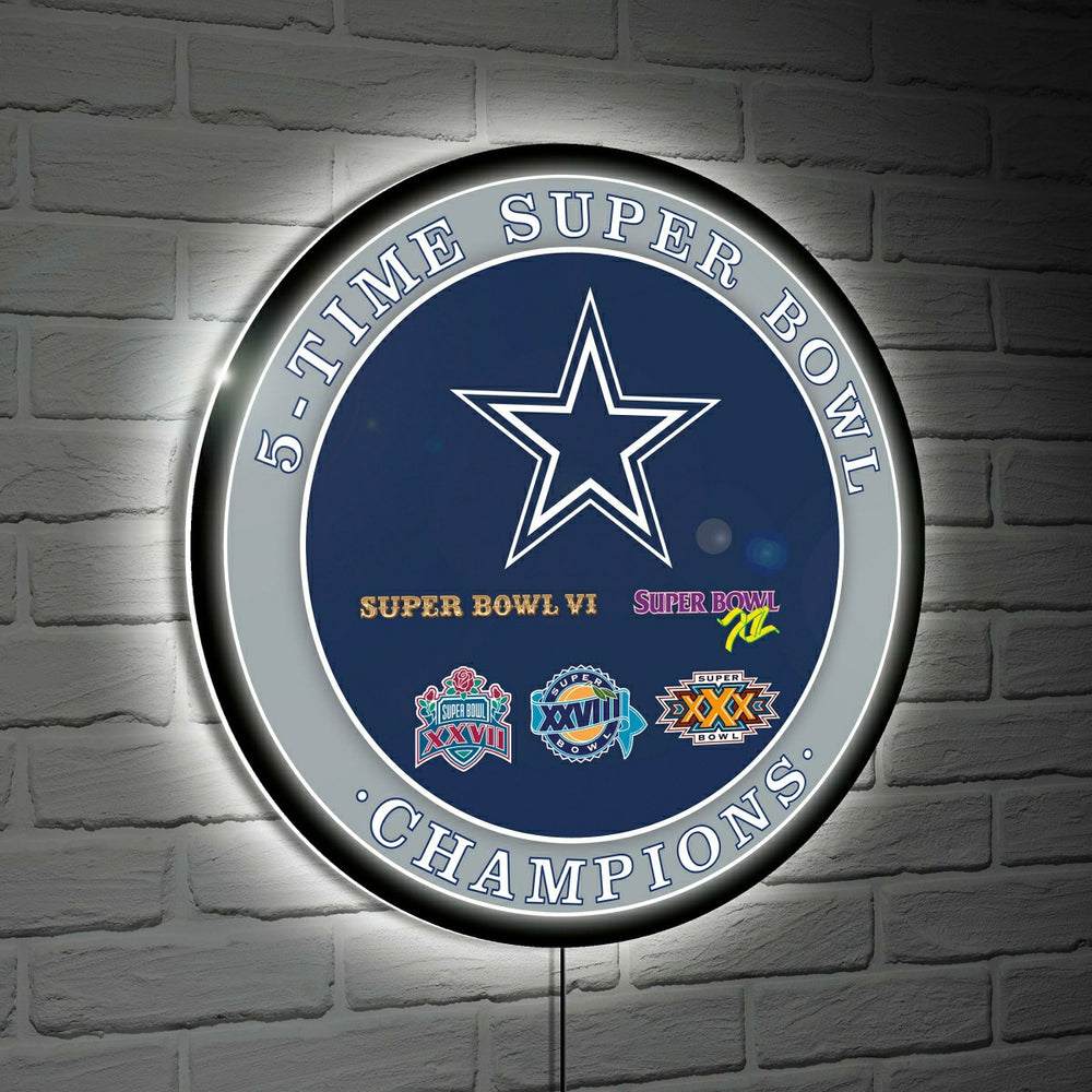 Dallas Cowboys 5X Superbowl Champions Football Round LED Wall Decor - Home NFL