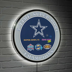 Dallas Cowboys 5X Superbowl Champions Football Round LED Wall Decor - Home NFL