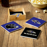 Baltimore Ravens Ceramic Coasters Set, 4pcs with Wood Caddy - NFL