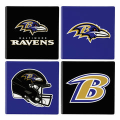 Baltimore Ravens Ceramic Coasters Set, 4pcs with Wood Caddy - NFL