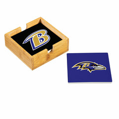 Baltimore Ravens Ceramic Coasters Set, 4pcs with Wood Caddy - NFL