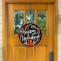 Cincinnati Bengals Holiday Round Door Décor with Hanging Rope, 18x18 - NFL Home