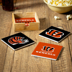 Cincinnati Bengals Ceramic Coasters Set, 4pcs with Wood Caddy - NFL