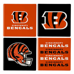 Cincinnati Bengals Ceramic Coasters Set, 4pcs with Wood Caddy - NFL