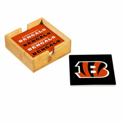 Cincinnati Bengals Ceramic Coasters Set, 4pcs with Wood Caddy - NFL
