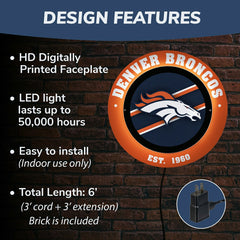 Denver Broncos, Metal Lite, Round - NFL