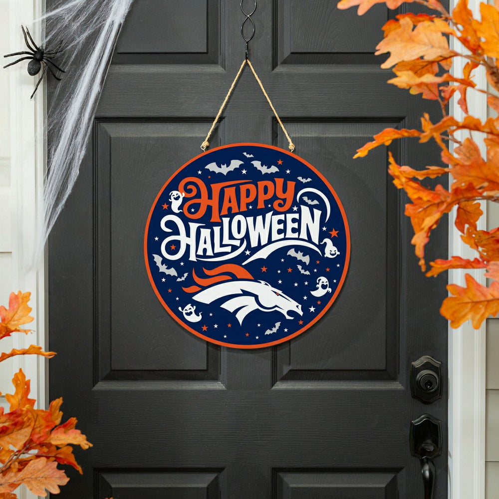 Denver Broncos Halloween Round Door Décor with Hanging Rope, 18x18 - NFL Home