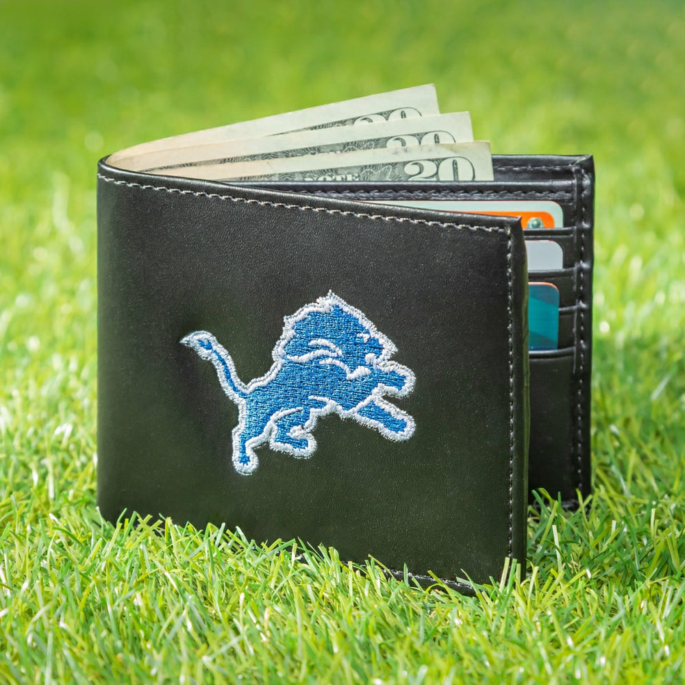 Detroit Lions Black Bi-Fold Embroidered Wallet w/ RFID Blocking - NFL Home