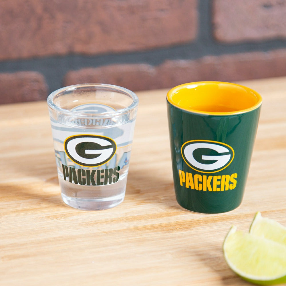 Green Bay Packers 4-Piece Ceramic and Glass 2oz. Shot Glass Set - NFL Home