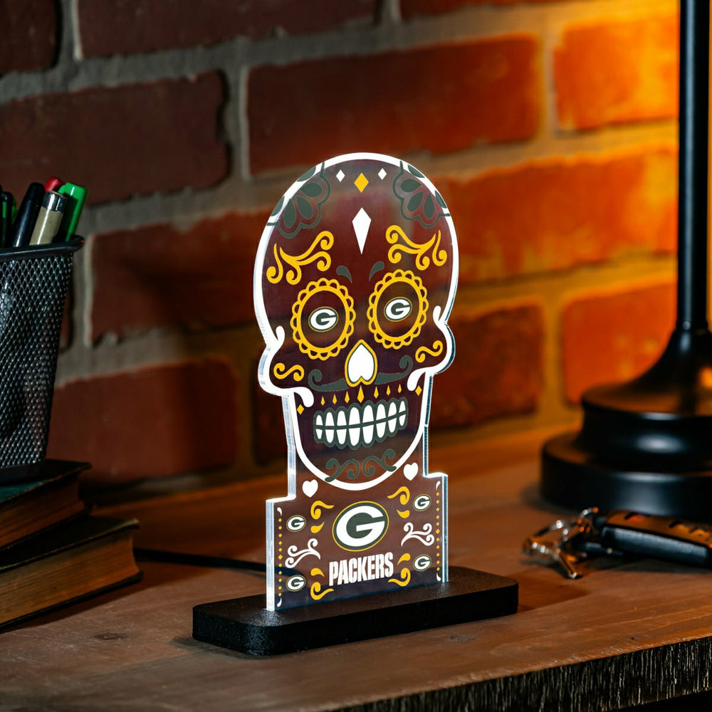 Green Bay Packers NFL Football Sugar Skull Desklite LED Decor - NFL Home