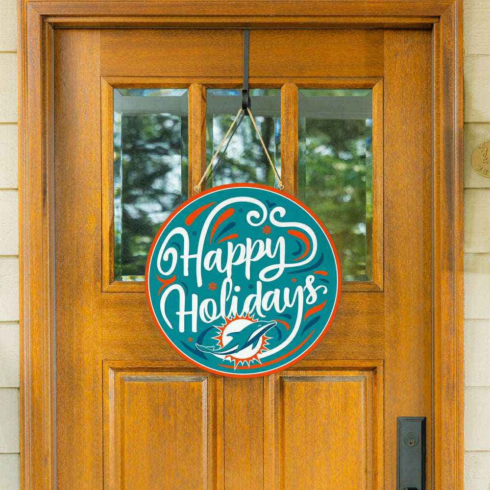 Miami Dolphins Holiday Round Door Décor with Hanging Rope, 18x18 - NFL Home