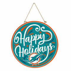 Miami Dolphins Holiday Round Door Décor with Hanging Rope, 18x18 - NFL Home