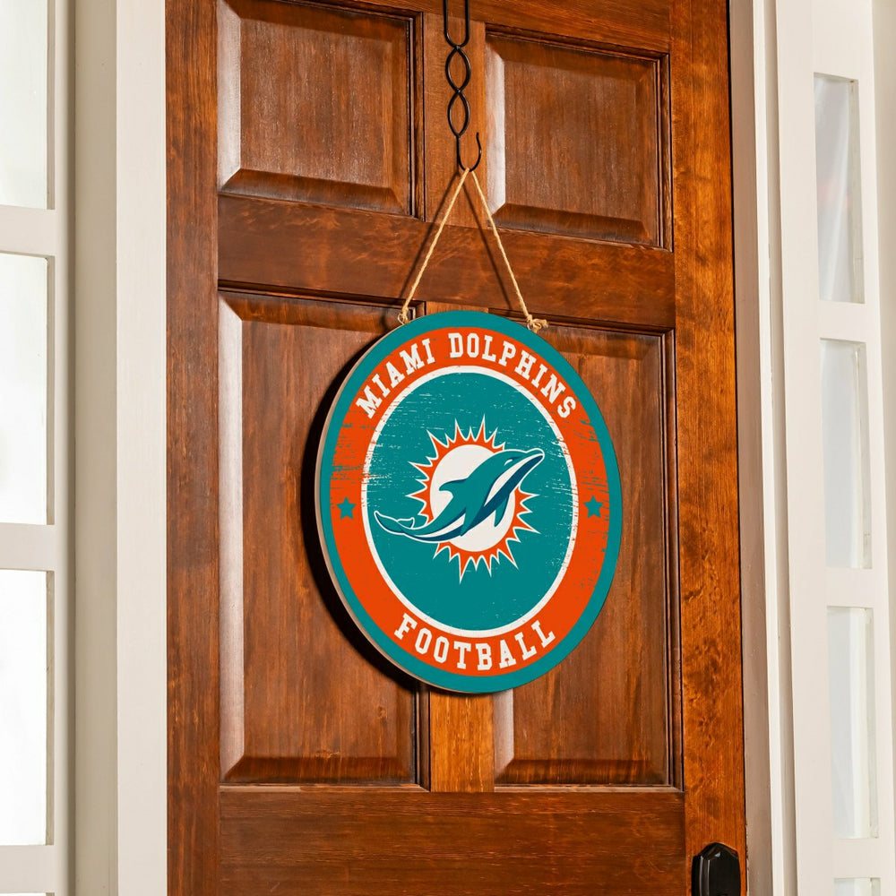 Miami Dolphins Round Door Décor with Hanging Rope, 18x18 - NFL Home