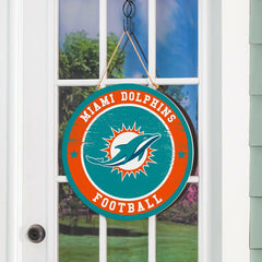 Miami Dolphins Round Door Décor with Hanging Rope, 18x18 - NFL Home
