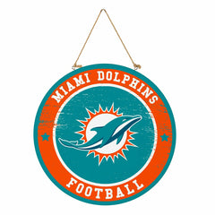 Miami Dolphins Round Door Décor with Hanging Rope, 18x18 - NFL Home