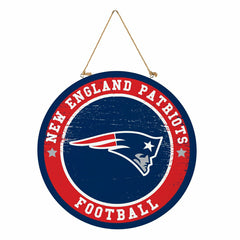 New England Patriots Round Door Décor with Hanging Rope, 18x18 - NFL Home